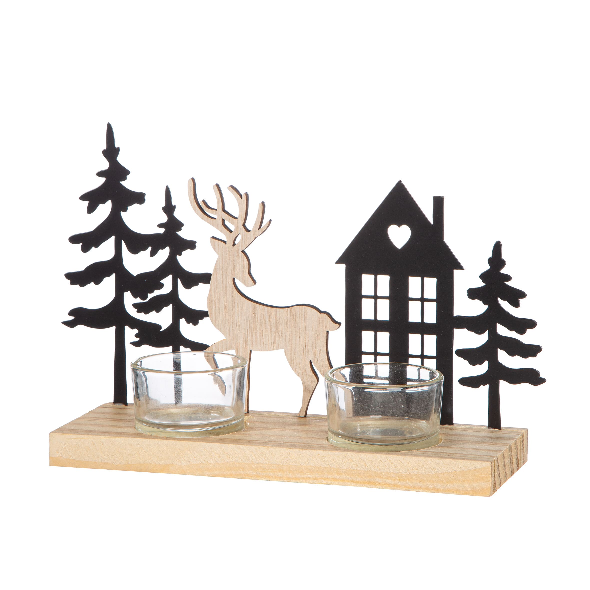 Teelichtleuchter Elch Vado - Rustikales Winterdeko-Set mit Hirsch, Tannen & Haus - 59715 Gilde Windlicht