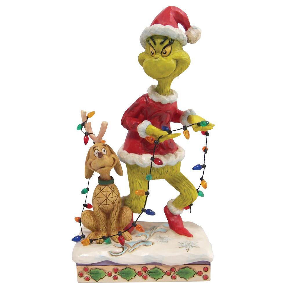 Jim Shore, The Grinch, Der Grinch, The Grinch by Jim Shore, 6010779, Grinch and Max Wrapped in Lights, Grinch und Max mit Lichterkette