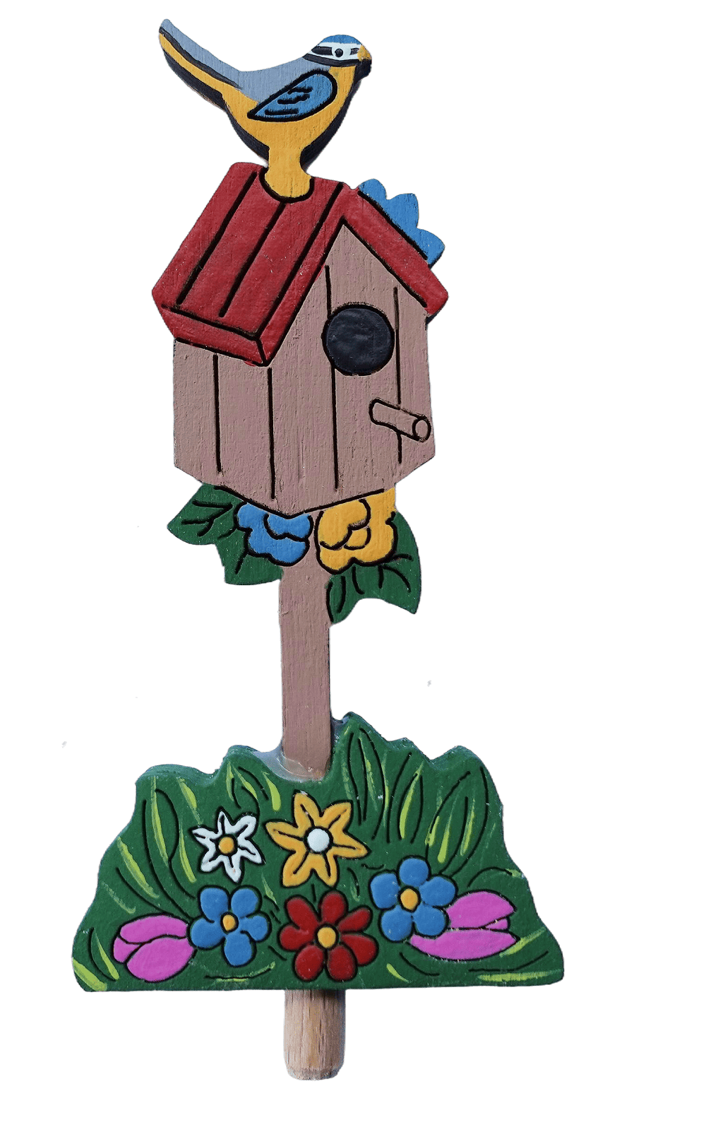 Gartenidylle - Vogelhaus mit Blaumeise - Steckfigur für große Kerzenringe von Sebastian Design