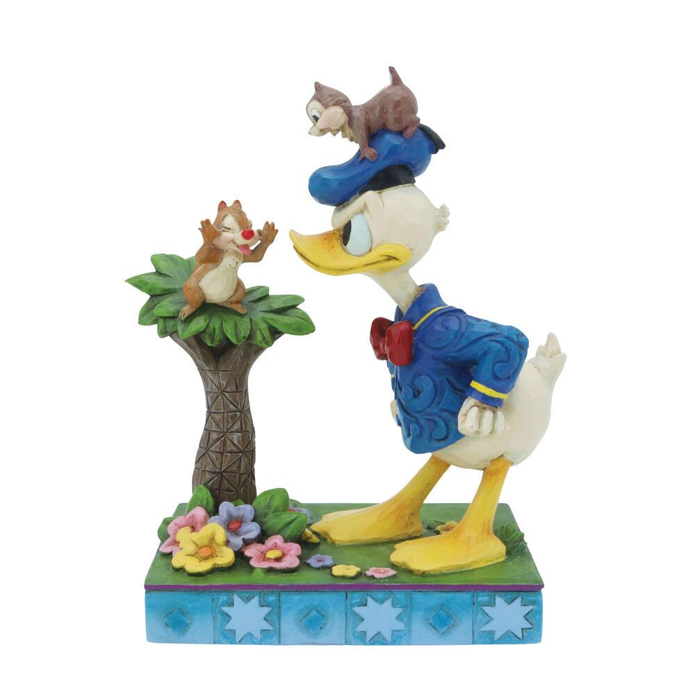 Disney Traditions, Jim Shore, Jim Shore Disney, 6010884, A Mischievous Pair, Donald with Chip n Dale, Donald mit A- und B-Hörnchen, Jim Shore Disney Traditions, Jim Shore Disney Figur, Jim Shore Donald