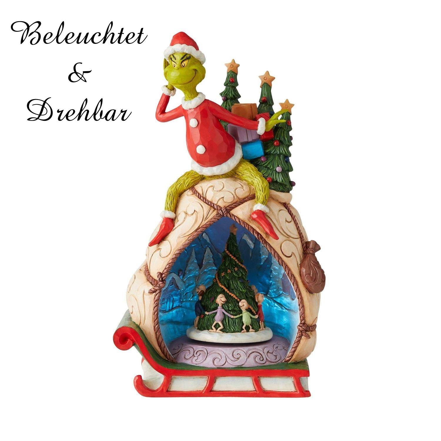 Der Grinch, Grinch, Jim Shore, The Grinch by Jim Shore, 6009699, Grinch lighted Rotator, Grinch beleuchtete Drehplatte, Grinch auf Sack und Schlitten