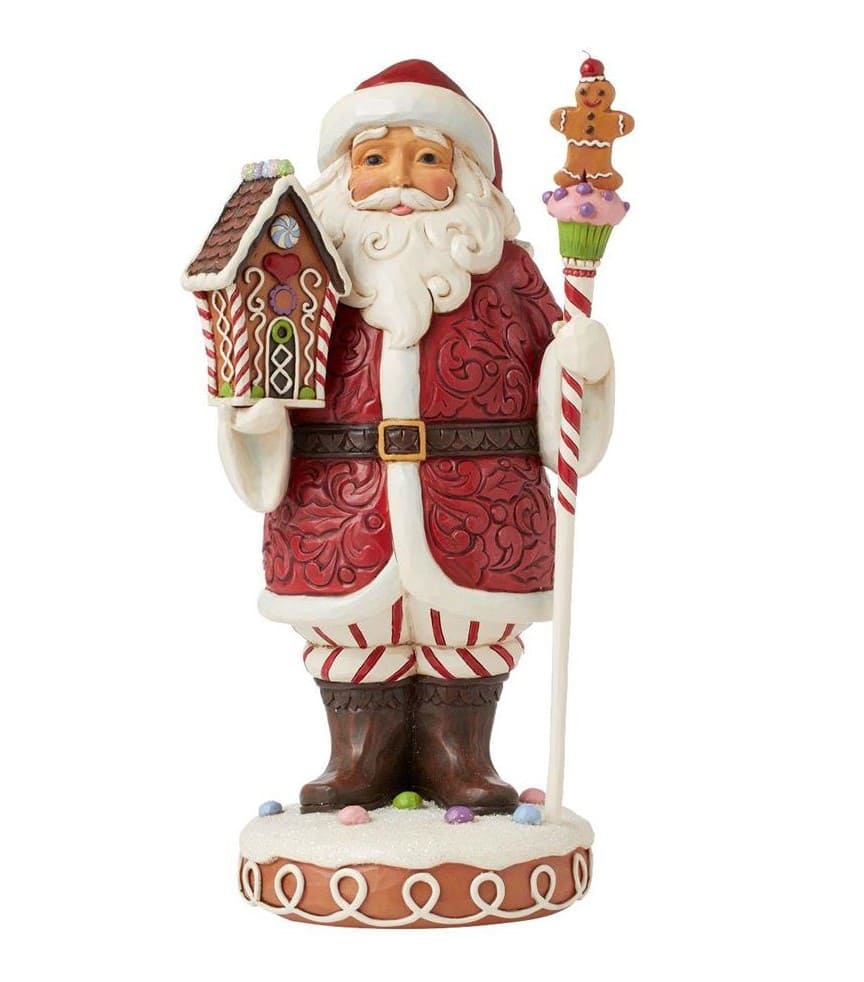 Jim Shore, Heartwood Creek, Jim Shore Santa, 6015410, Gingerbread Santa, Have A Sweet Christmas Santa, Weihnachtsmann mit Lebkuchenhaus Jim Shore Weihnachtsfigur