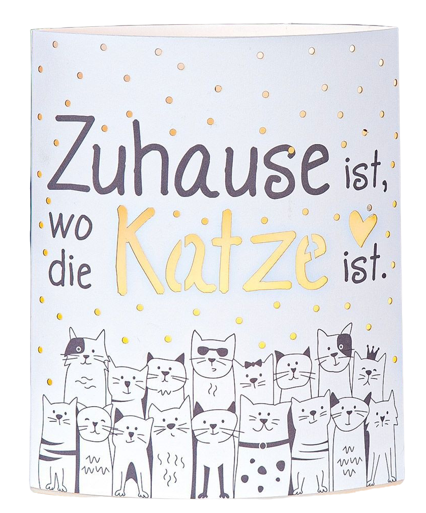 Katzenbande - Dekolampe / 55712 Gilde LED Stimmungslicht Windlicht Katzenbande / Zuhause ist, wo die Katze ist Lampe Katzenmotiv