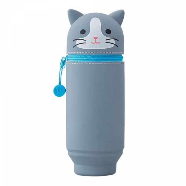 Lihit Lab, Punilabo, Stand Up CPuniLabo, Punilabo, Lihit Lab, Federtasche und Stiftehalter, stehende Federtasche, Pencil Case, animal, Tiere, stand up pen case, graue Katze, grey cat, Schlamper, Faulenzer, Federmappease, Stiftehalter, Federtasche, Schlamp