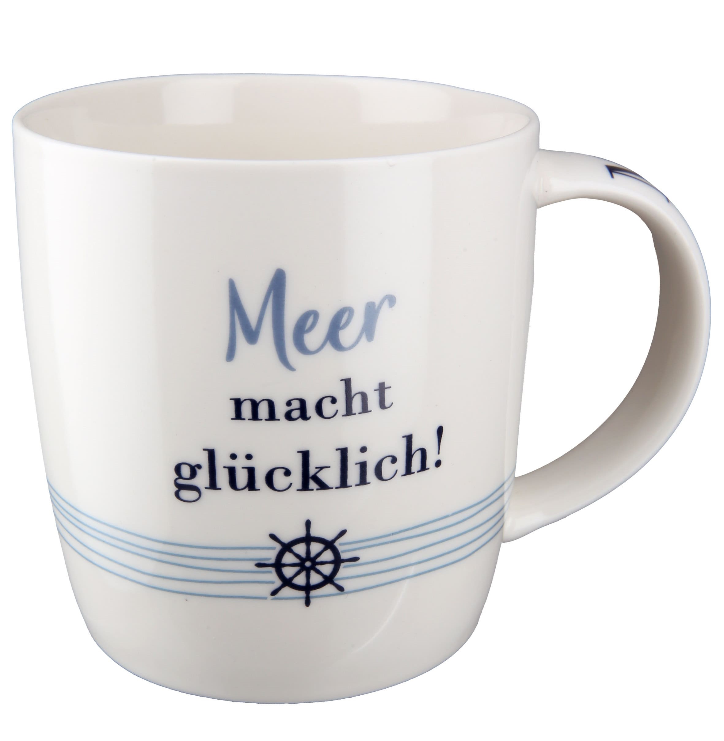 Becher Wellenglück mit Moin Schriftzug auf dem Henkel 51849  / Kaffeebecher - Tasse maritim - Meer macht glücklich