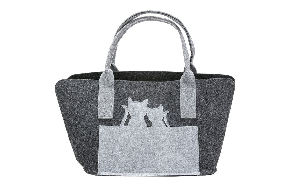Tasche Katzenpaar dunkelgrau - Gilde Filztasche 45513 / Einkaufstasche / Strandtasche / Shopper / Handtasche / Tragetasche