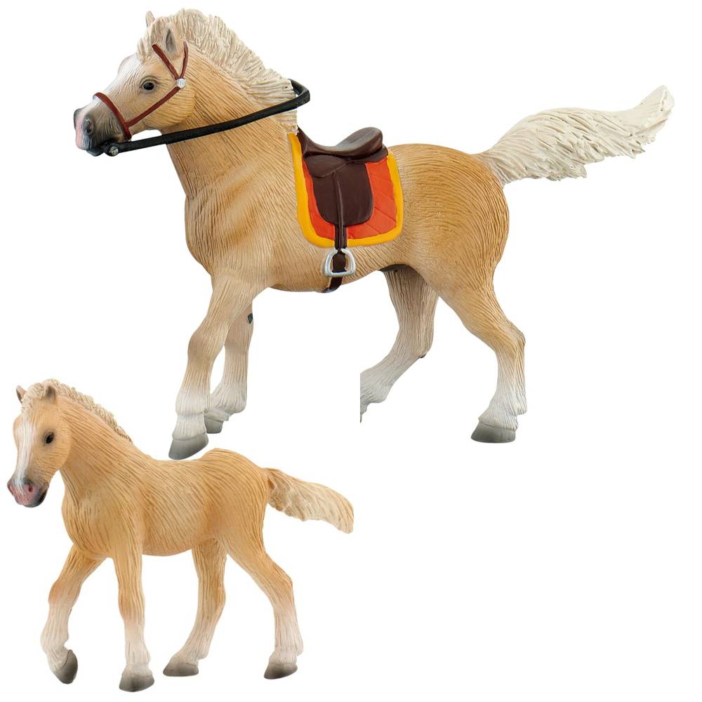 Pferde - Palomino Stute & Palomino Fohlen - Bullyland Spielfigur 62761 - 62762