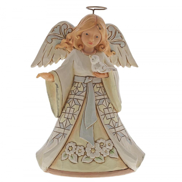 Jim Shore, Heartwood Creek, Folk-Art-Stil, Folk-Art-Style, Angel,Engel, White Woodland Angel with Bluebird, Engel mit Vogel, Beautiful Peace