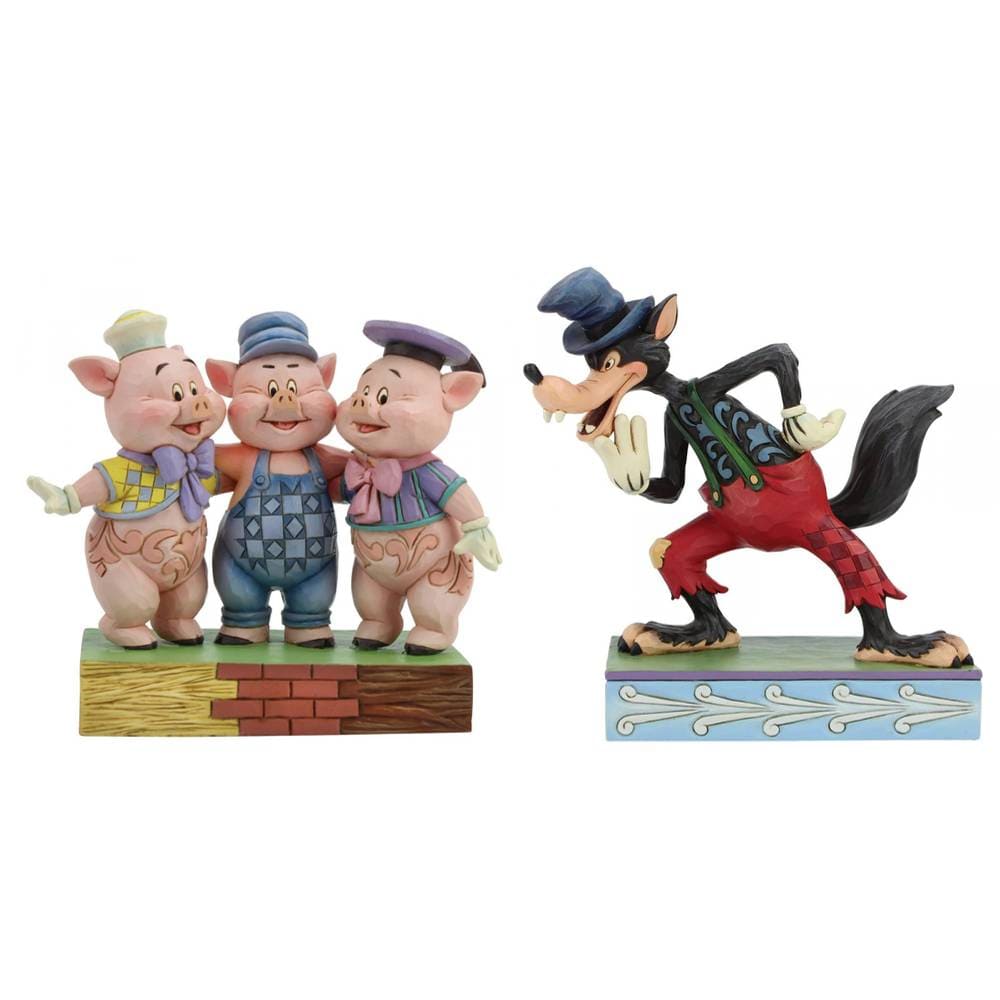 Disney Traditions, Jim Shore, Disneyfigur, Disney Figur, Volkskunst, Big Bad Wolf, Three Little Pigs, I'll Huff and I'll Puff, Ich huste und pruste, Böser Wolf, Die drei keinen Schweinchen, 6005973, 6005974, Ede Wolf, Schweinchen Schlau, Pfeiffer und Fied