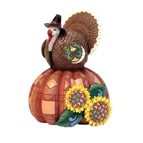 Jim Shore, Heartwood Creek, Halloween, Gobble Greetings Harvest Turkey on Pumpkin, Truthahn auf Kürbis, Herbstdeko, Halloweendeko, Halloweenfigur, 6016630