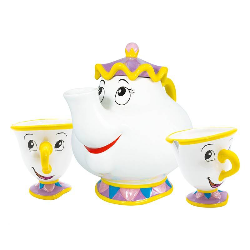 Walt Disney Figur, Mrs. Potts Teekanne, ABYTAB057, Abysse Disney, Teeset, Becher, Tasse, Tassilo, Chip, Schöne und das Biest, Disney Geschirr, Beauty and the Beast