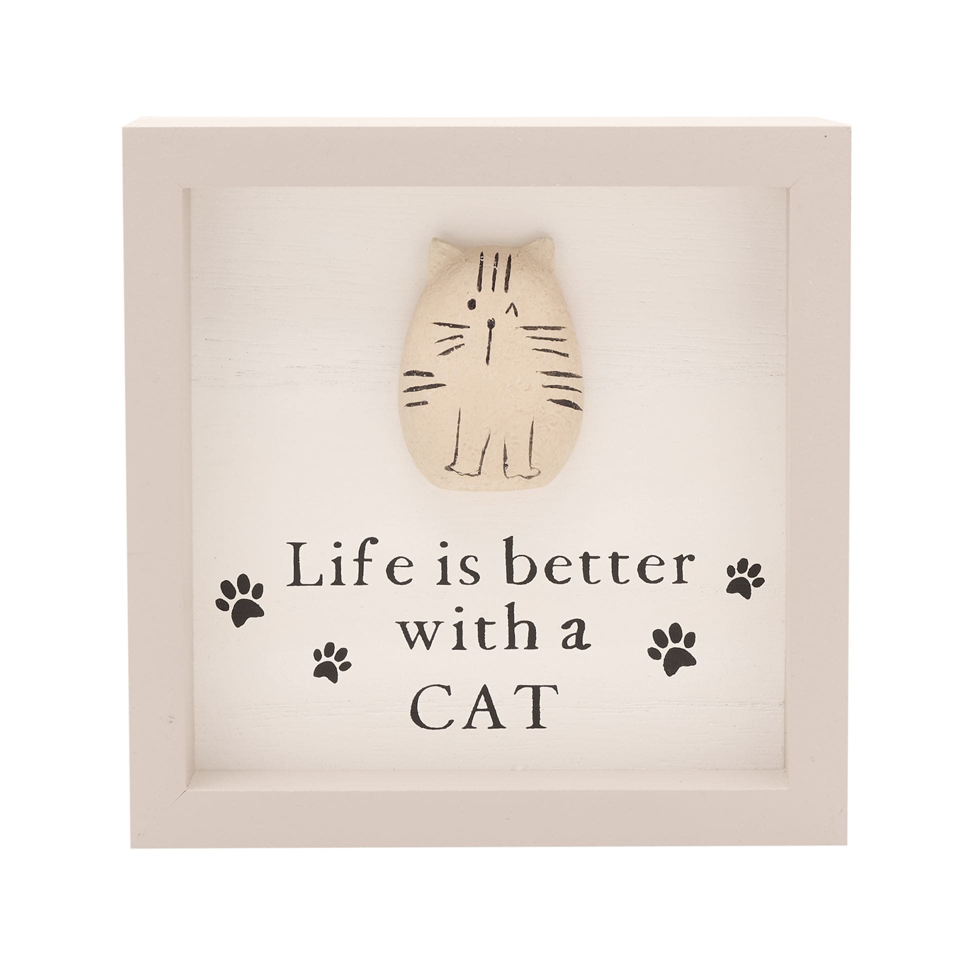 BB632c, Life is better with a cat, Best of Breed, Pebble Cat Plaque, Kieselsteinkatze Rahmen, Katzenfan, Geschenk Katze, Katzen, Cat,  Anhänger Katze, Rahmen Katze, Paw Prints, Pfotenabdruck