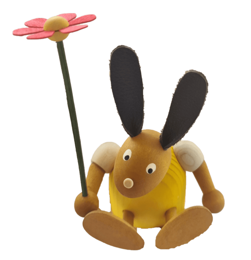 Erzgebirge Osterhase gelb mit Blume - Steckfigur für den großen Kerzenring von Sebastian Design 